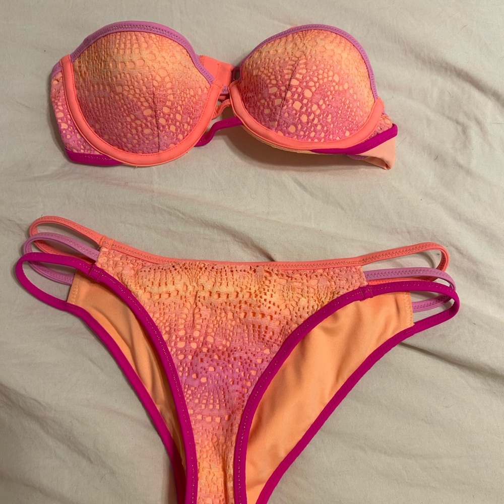 Vibrant Orange and Pink Women's Bikini Set